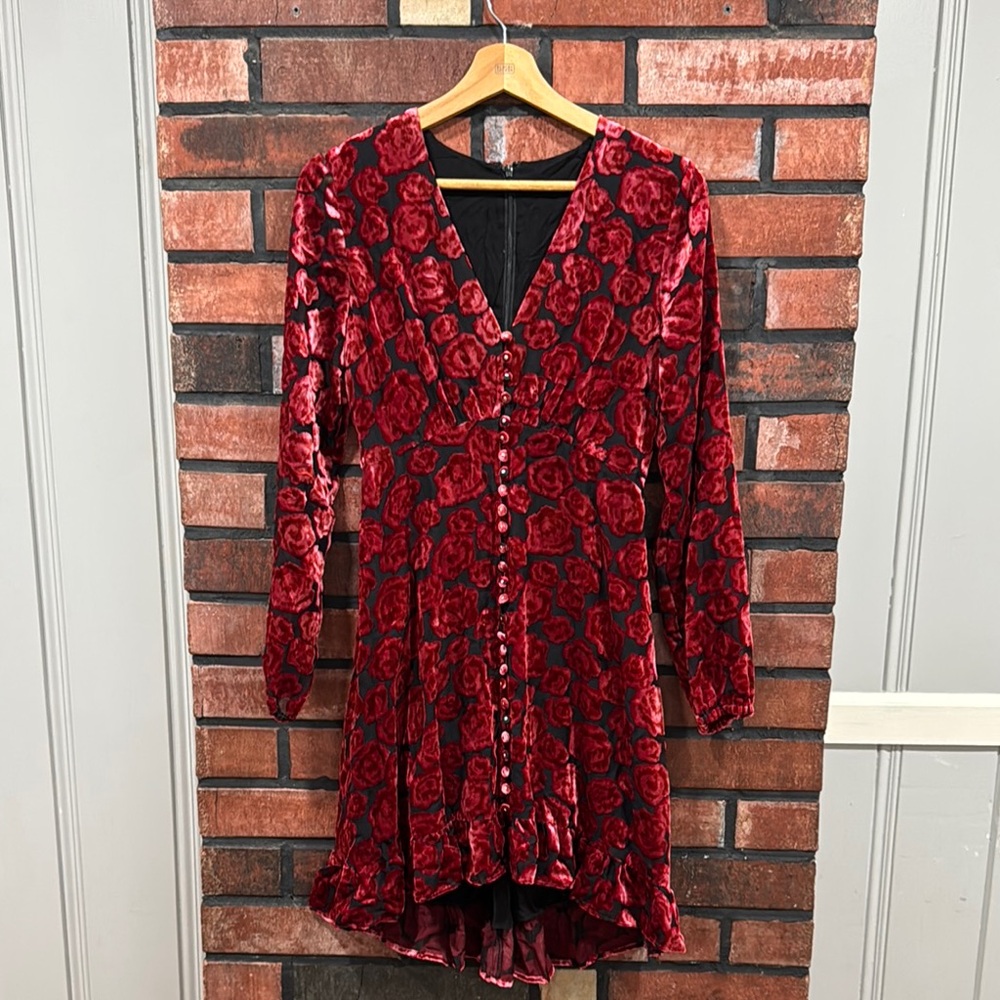 The Kooples Red Floral Velvet Dress - Picture 4 of 11